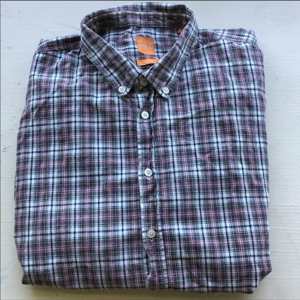 Hugo Boss Orange Plaid Slim Fit Button Front XXL